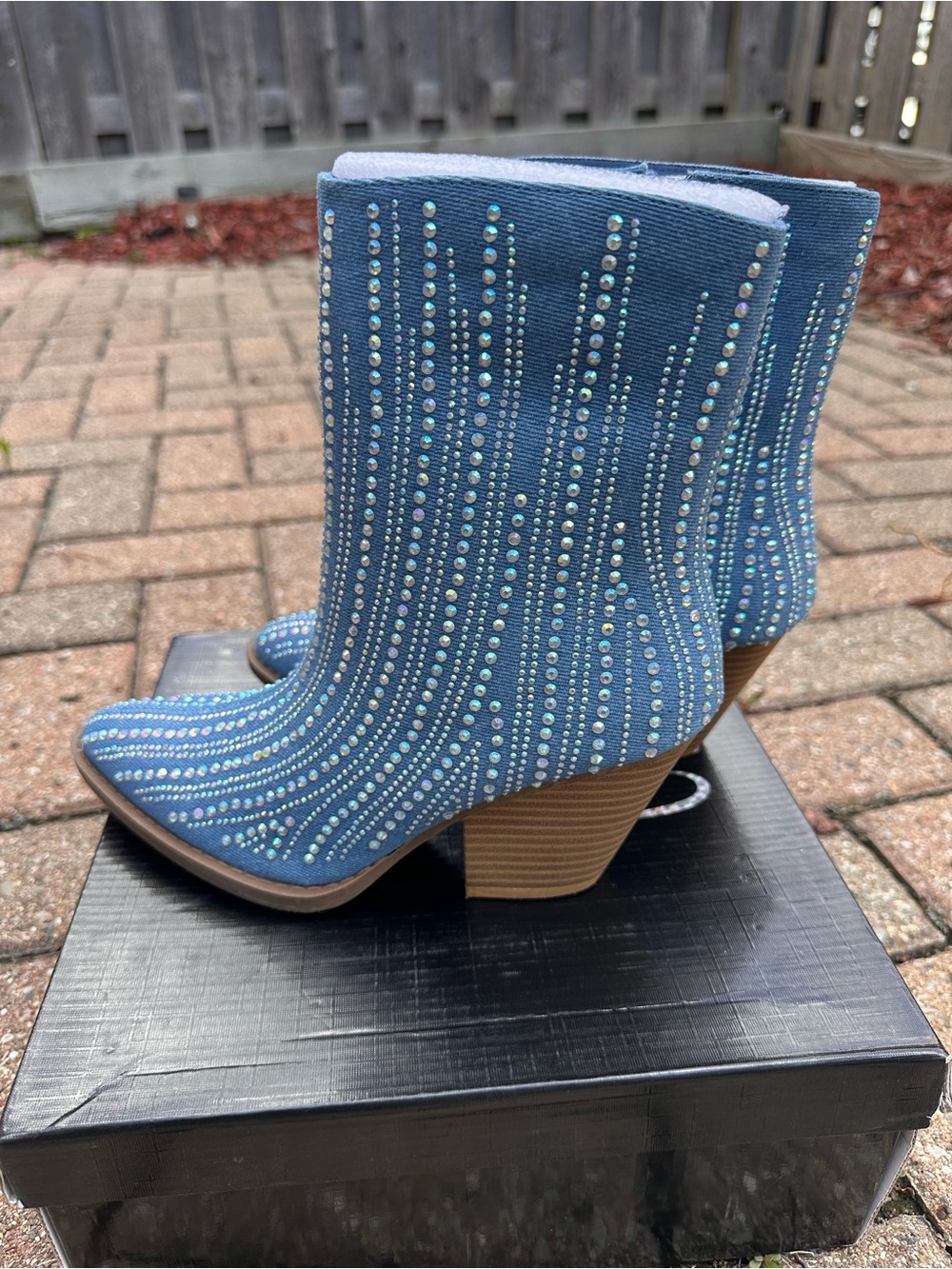 Denim Blue Jeweled Fashion Booties New!